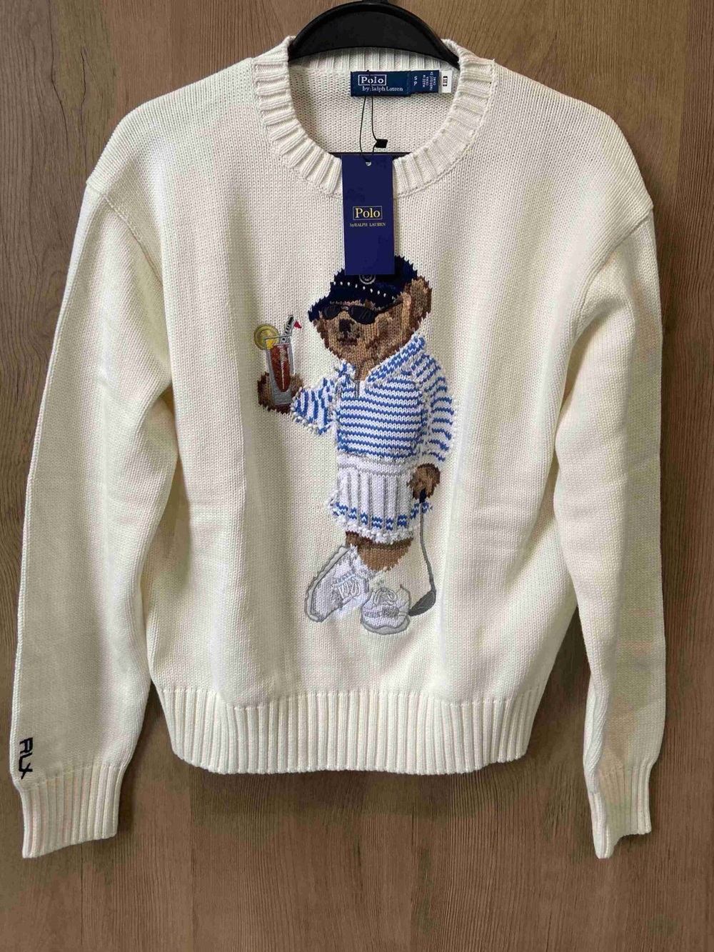 Polo by Ralph Lauren Cream Crewneck Sweater with Bear Intarsia